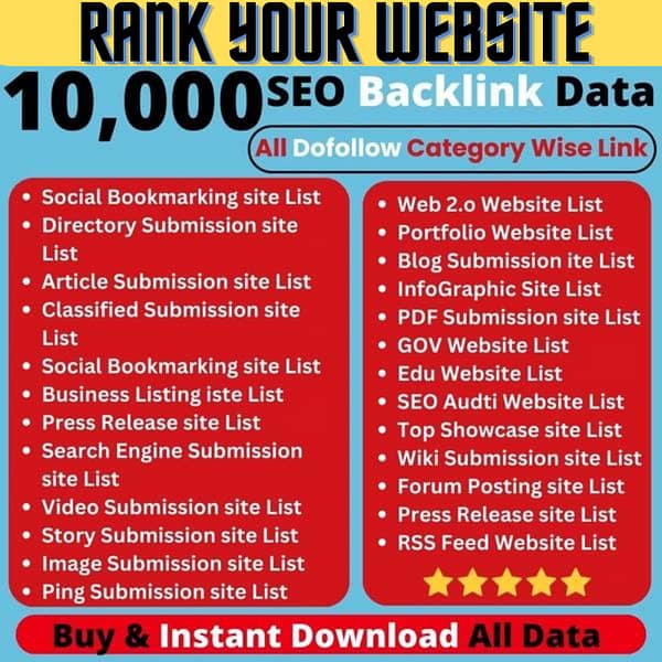 10000+ High Quality Dofollow Backlinks websites Data for SEO